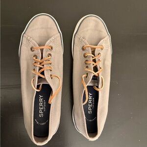 Sperry Women's Gray Sneakers with Tan Laces